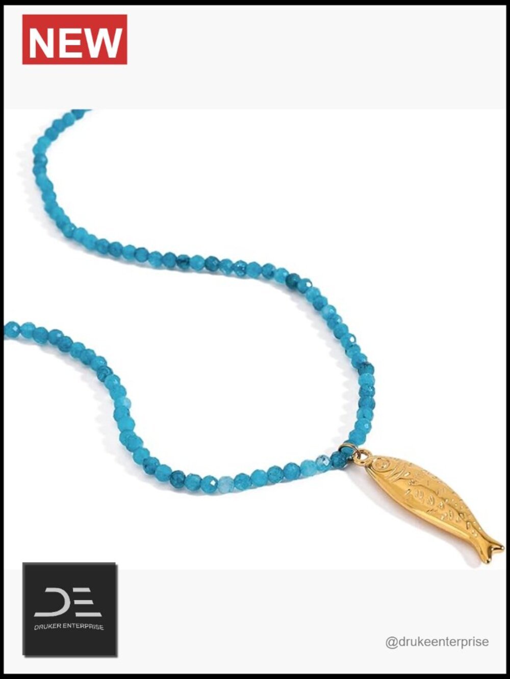 Natural Stone Fish Pendant Necklace - Handcrafted Boho Beaded Necklace